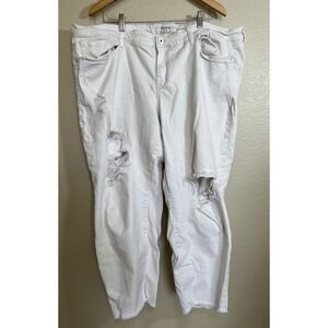 Torrid Crop Boyfriend Jeans Womens 26 White Distressed Ripped Raw Hem Stretch